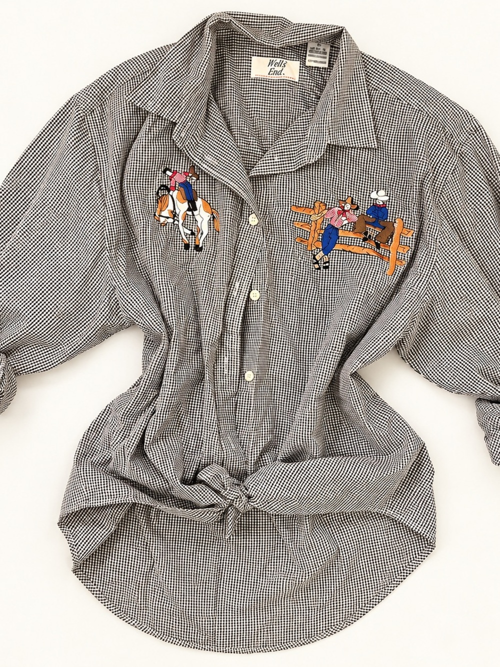 Vintage Witt's End Embroidered Rodeo Cowboy Novelty Button Down Shirt Grandma M